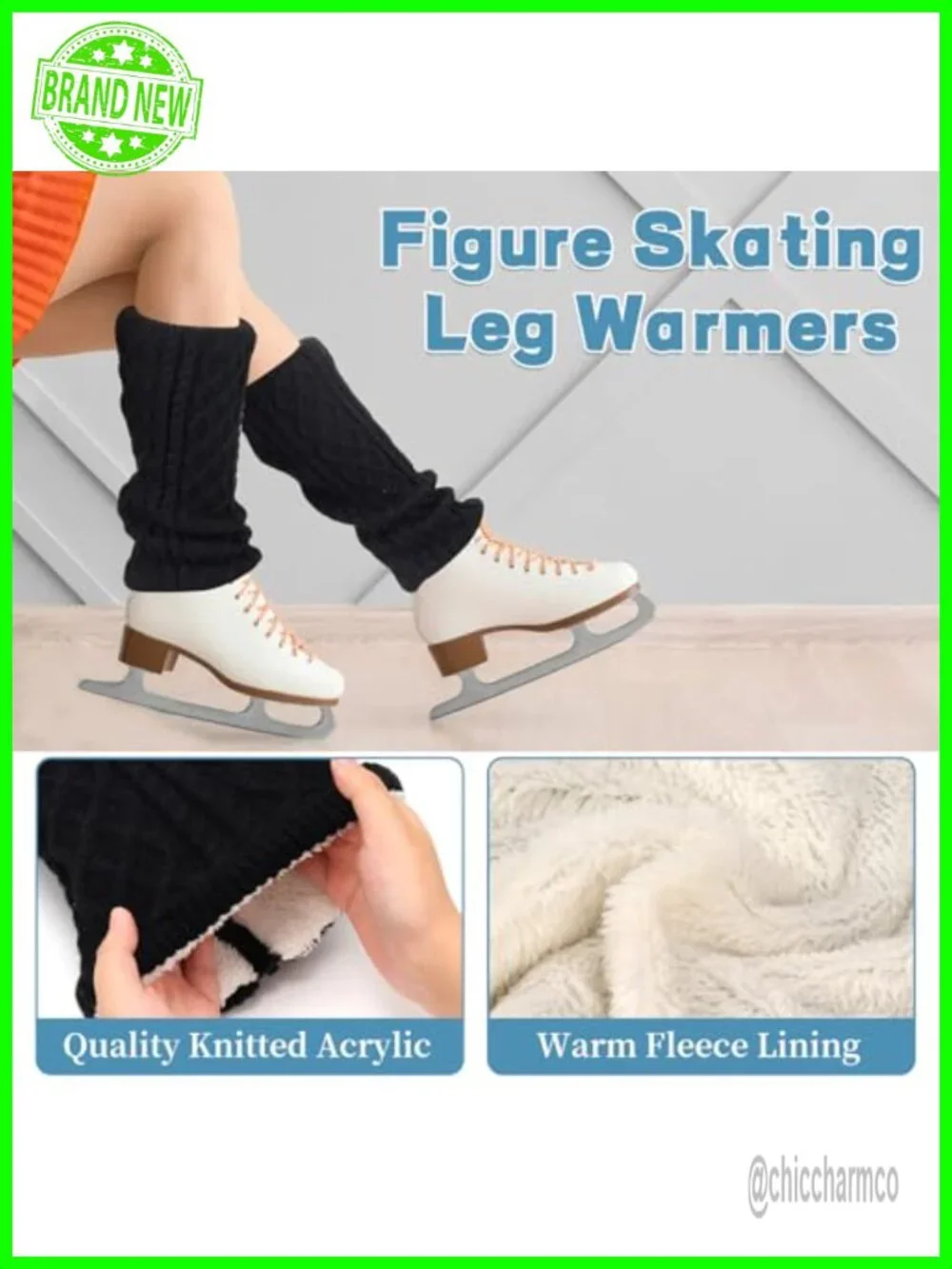 Ice Skating Leg Warmers Set - Fleece Lined, Zipper, Gloves, Headband